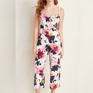 Old Navy Tie-front Linen Blend Cami Floral Jumpsuit Size Small Tall